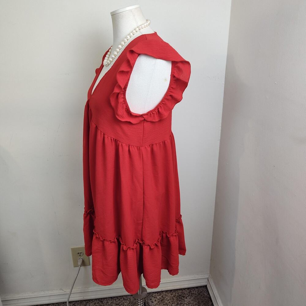 Altar'd State Dress Womens Small Red V Neck Ruffle Hem Swing Lined Sundress - Picture 7 of 15